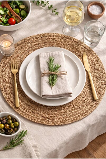 Baywood Σετ 6 τεμαχίων Ψάθινα Πιάτα Φυσικά Πλεκτά Ψάθινα Αμερικάνικα Σερβίτσι...