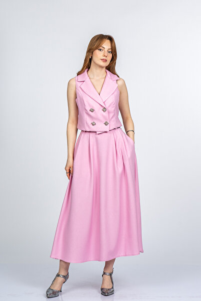 MissVina Σετ μοντέρνο σακάκι με γιακά, γιλέκο με επένδυση και φούστα μίντι με...