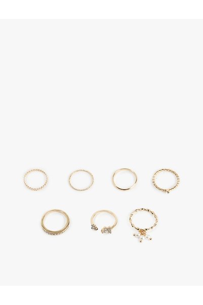 Koton 7-Piece Ring Set with Stone and Pearl Detailing