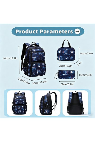 Pomefar Lightweight 3PCS School Bag for Boys, Water Resistant School Backpack with Lunch & Pencil Case
