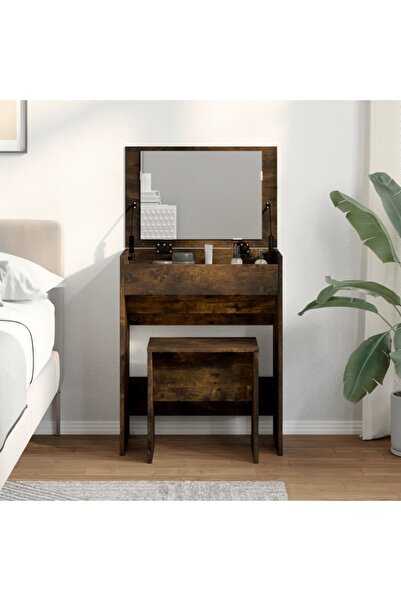 vidaxl Μπουντουάρ με Καθρέφτη Καπνιστή Δρυς 60x40x113,5 εκ, Καφέ