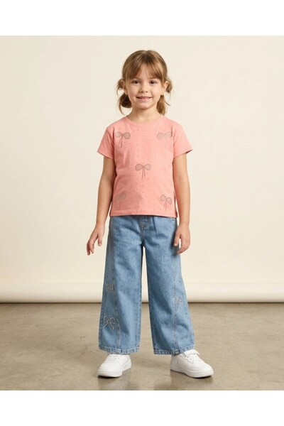 Ege Bebek Κοριτσίστικο καλοκαιρινό σετ με φιόγκο και κέντημα, για ηλικίες 5-6...