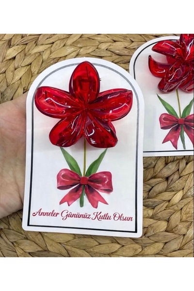 Gökçem hediyelik 10 adet kartlı anneler günü lotus kırmızı toka hediyelik,ann...