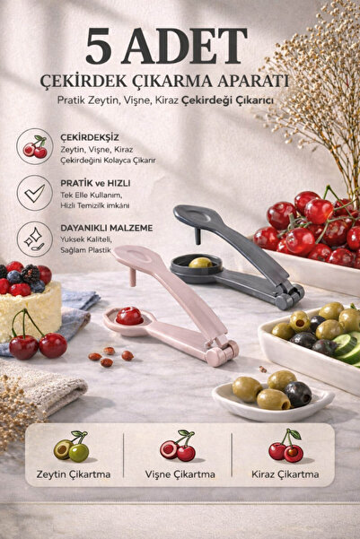 Anadolu Saray 5 Adet Çekirdek Çıkarma Aparatı Pratik Zeytin Vişne Kiraz Çekir...