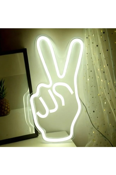 Slasa Victory Hand LED Neon Sign 40x60 cm White Light with 6mm Acrylic Base R...