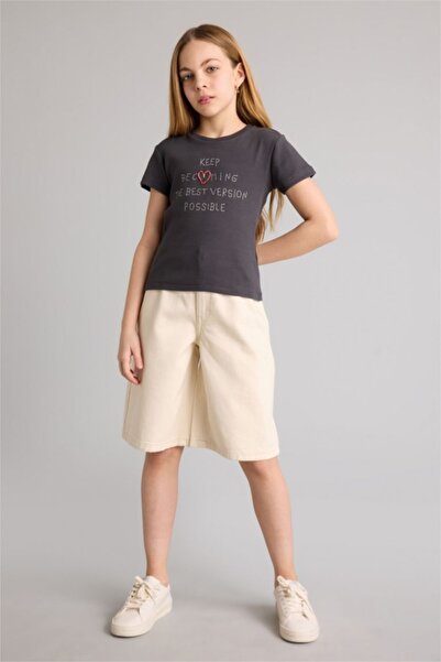 DeFacto Κοριτσίστικο τζιν & καμβά σορτς G6366A8/ER233 ECRU