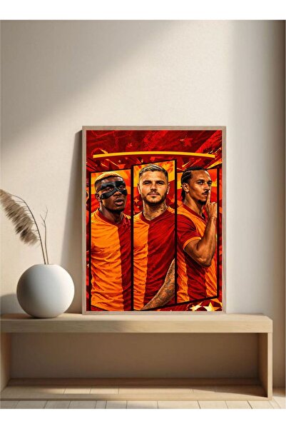 MOR TABLO Sarı Kırmızı Futbol Tablo Doğal Ahşap Çerçeveli