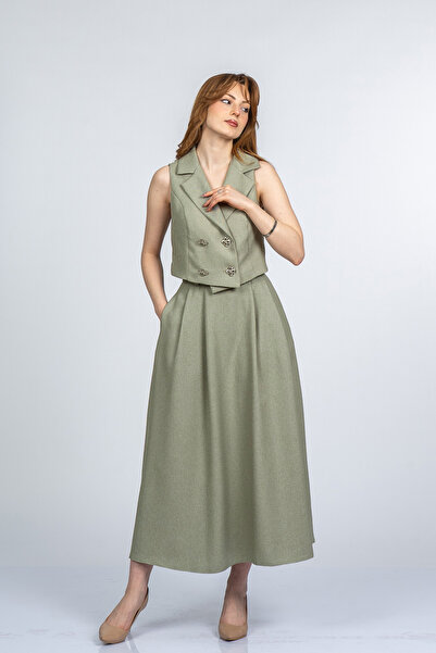 MissVina Σετ μοντέρνο σακάκι με γιακά, γιλέκο με επένδυση και φούστα μίντι με...