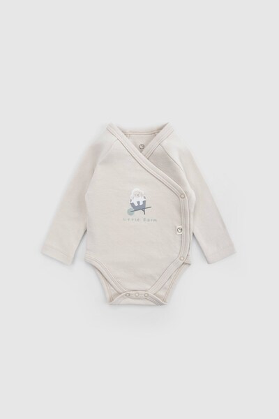 Little Gusto Organic Cotton Long Sleeve Double Breasted Beige Bodysuit Little...