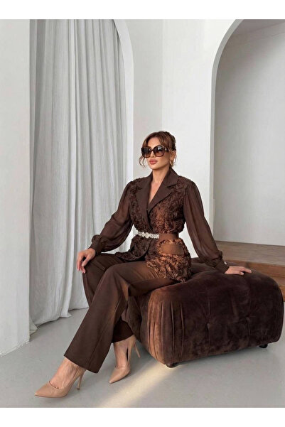 Sienna Fashion Κομψό γυναικείο καφέ κοστούμι Πενελόπη