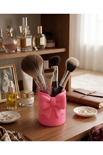 Filkorium3D Minimal Bow Detailed Makeup Brush Organizer - 9.2 cm Aesthetic Ta...