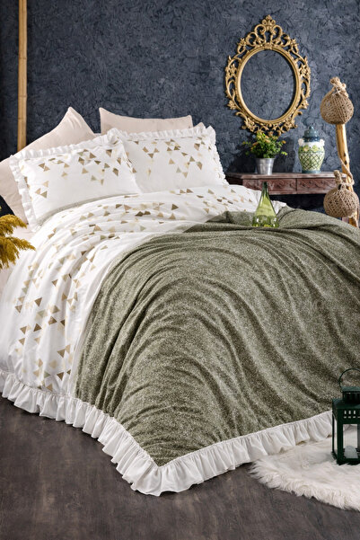 GÖRMEZ TEKSTİL Arzu - Σετ Παπλωματοθήκης Διπλού Μεγέθους με Βολάν από Φυσικό ...