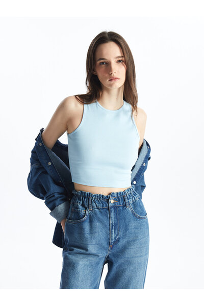 LC Waikiki Women's Crew Neck Plain Crop Top