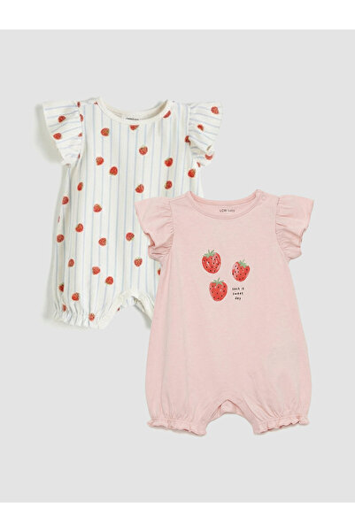 LC Waikiki Two-piece baby girl cotton romper set with ruffle detailing.