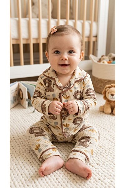 berkMICIRIK Baby Pajamas, Patterned Front Buttoned Long Sleeve Pajama Set