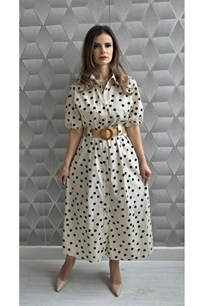 GLAMSI Βαμβακερό φόρεμα με ζώνη