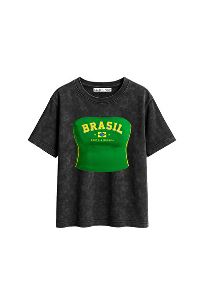 CİNEMA MODA Μπλουζάκι Brasil Body με στάμπα, χαλαρή εφαρμογή, πλενόμενο, μαύρ...