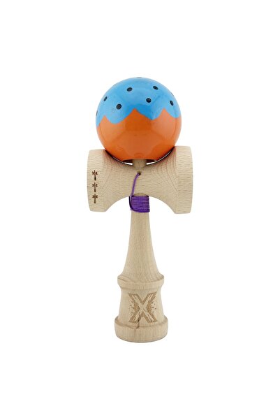 Cyrax Kendama X Original, Rulment metalic cu șnur de 55 cm Albastru/Portocaliu