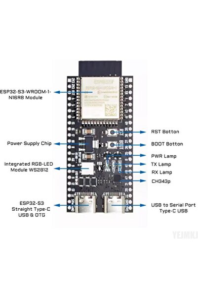 EmAyCenter ESP32-S3-DevKitC-1 N16R8 Geliştirme Kartı - 16MB Flash 8MB PSRAM W...