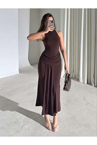 TrendParis Φόρεμα Sandy για επίσημες περιστάσεις με σούρες στη μέση και σκίσιμο