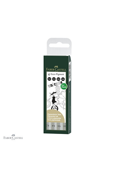 Faber Castell Set de 4 markere negre pigmentate Faber-Castell, cu vârf metali...