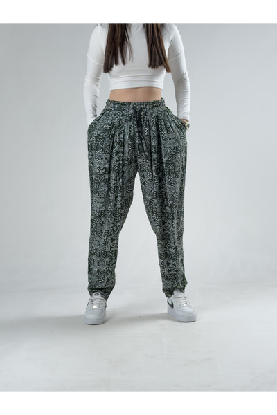 COCOPELLI Γυναικείο πλισέ σάλβαρ με έθνικ σχέδια από λινό Aerobin COCK0012