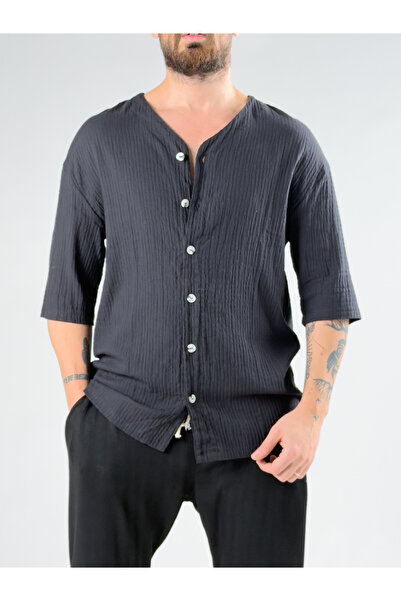 COCOPELLI Black Muslin Fabric Men's Shirt Cock0061