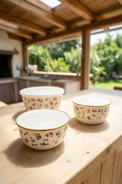ACAR Petit Fleur Enamel 3-Piece Storage & Mixing Container