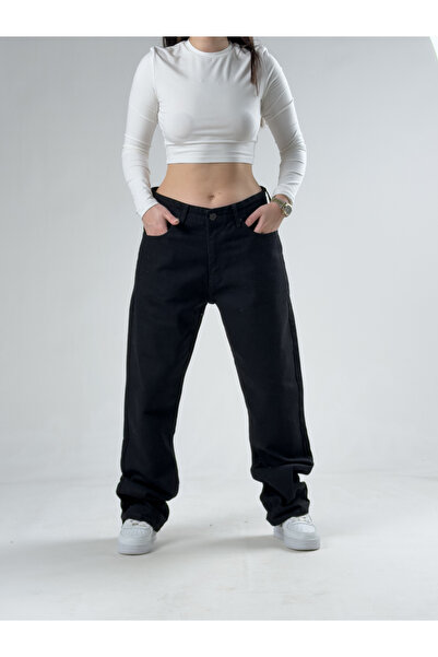 COCOPELLI Μαύρο τζιν γυναικείο φαρδύ παντελόνι COCK0047