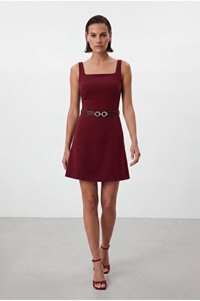 KENZA'A TRİKO Μίνι φόρεμα με τετράγωνο λαιμό και ζώνη