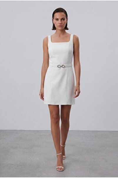 KENZA'A TRİKO Μίνι φόρεμα με τετράγωνο λαιμό και ζώνη
