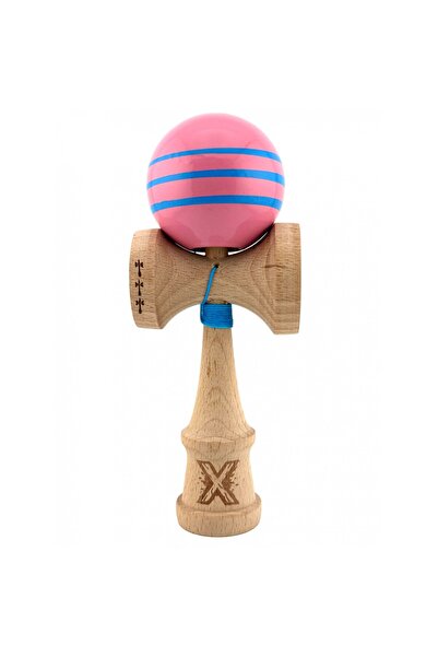 Cyrax Kendama X Original, Rulment metalic cu șnur de 55 cm, Dungi roz/albastr...
