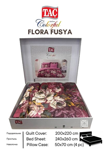 Taç TAC Flora fusya DIJITAL SATEN CIFT KISILIK NEVRESIM TAKIMI