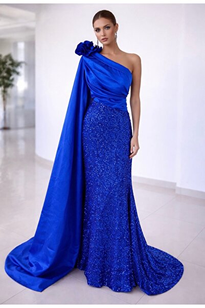 OEM Βασιλικό μπλε φόρεμα με παγιέτες