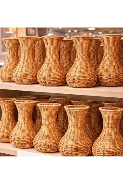 ecrella El Yapımı Hasır Vazo | Doğal Rattan Dekoratif Saksı | Bohem & Modern ...