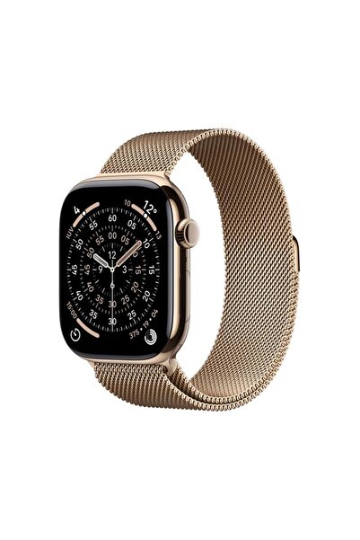 Apple Ceas Seria 11 GPS + Cellular 46mm Titan Auriu, Curea Milanese Auriu (M/L)