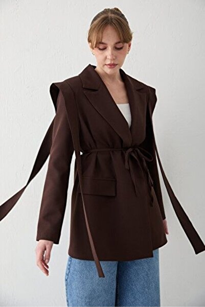 ÇEÇİM Γυναικείο Σακάκι με Ζώνη και Διπλό Κουμπωτό Κούμπωμα - HYN-00000949-005