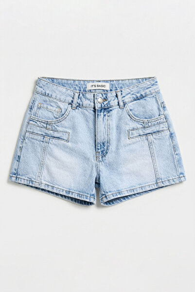 it's basic Γυναικείο υφασμάτινο τζιν σορτς Ice Color 4s6-3 Mom Fit με λεπτομέ...