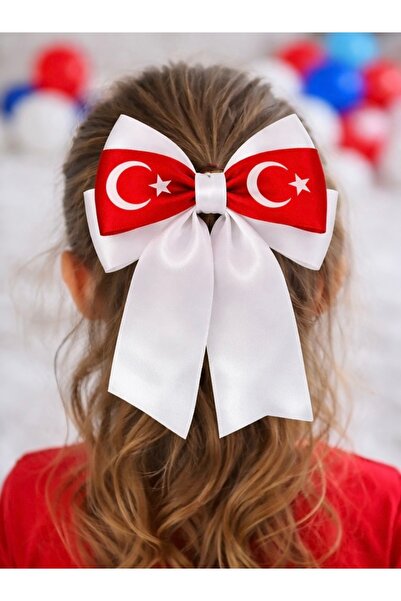 23 Nisan Türk Bayraklı Kırmızı Beyaz Fiyonk Saç Tokası – Kız Çocuk