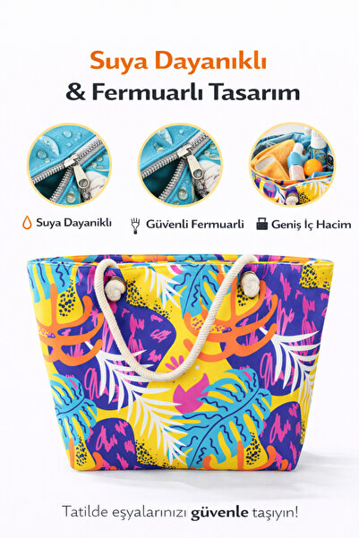 YUYİ ΤΣΑΝΤΑ ΠΑΡΑΛΙΑΣ ΜΕΓΑΛΟΥ ΜΕΓΕΘΟΥΣ ΜΕ ΤΡΟΠΙΚΟ ΣΧΕΔΙΟ, ΜΕ ΦΕΡΜΟΥΑΡ ΚΑΙ ΕΣΩΤ...