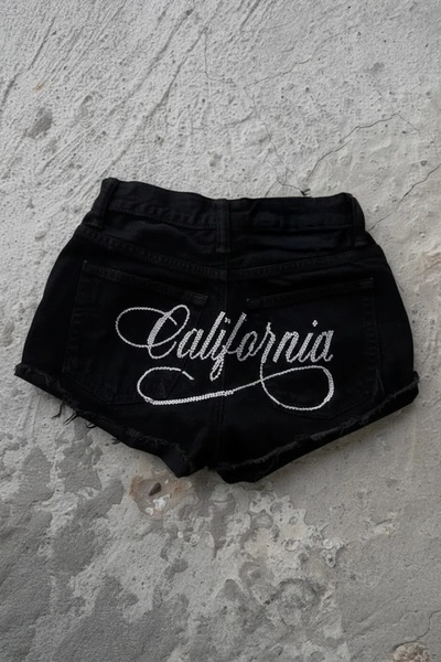ARS Butik Μαύρο Μίνι Σορτς Y2K με Πέτρες Καλιφόρνιας