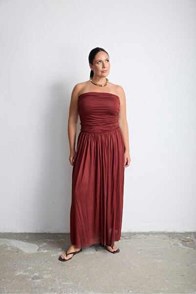 RUSH Strapless Maxi Dress Burgundy