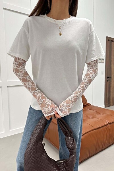 mylove Lace Sleeve Cotton Tshirt White