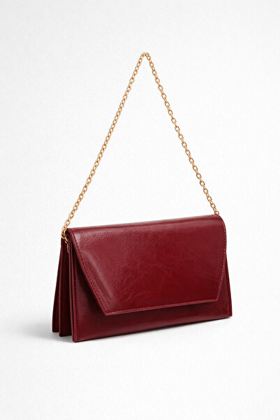 Madamra Τσάντα Βουργουνδίας με Δερμάτινη Όψη και Λουράκι Αλυσίδας - Γυναικεία...