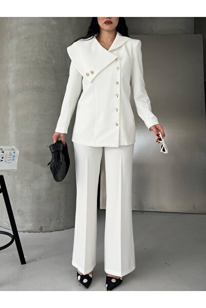 Ekim Store Σετ δύο τεμαχίων με σακάκι με χρυσά κουμπιά και παντελόνι με γιακά