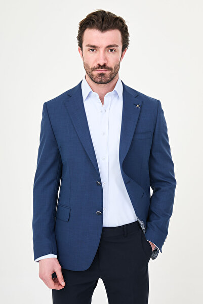 Mcr Ανδρικό μπουφάν με μονό γιακά, ίσια στενή γραμμή, ινδιγκό - 41495.26Y