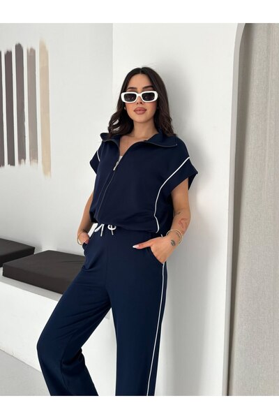 winmoda Γυναικείο σετ γιλέκου από ύφασμα Modal με φερμουάρ, με φαρδιά μπατζάκ...