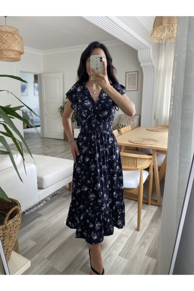 Wear Up Γυναικείο κοντομάνικο φόρεμα με διπλό στήθος με λαιμόκοψη με λουλούδι...