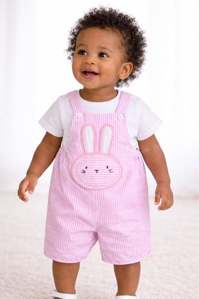 Victor and Jane Infant Girls Bodysuit & Purple Stripe Dungaree Romper Set wit...