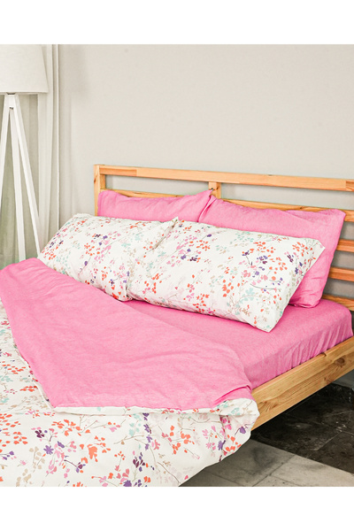 Rasel Tekstil Alice Cotton Double Floral Duvet Cover Set with Elastic Sheet 200X220 cm Pink